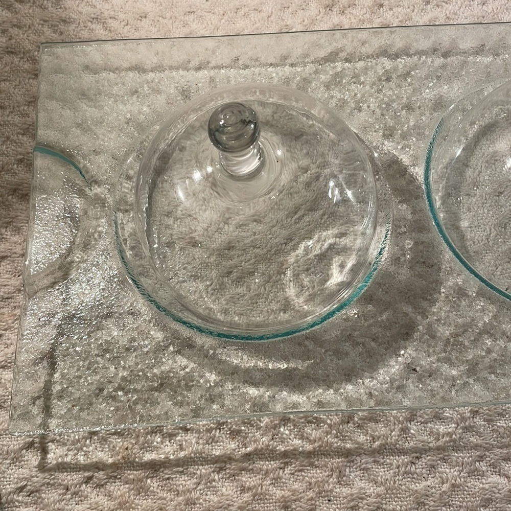 Glass Dome (3) Textured Glass Serving Tray Mint Condition